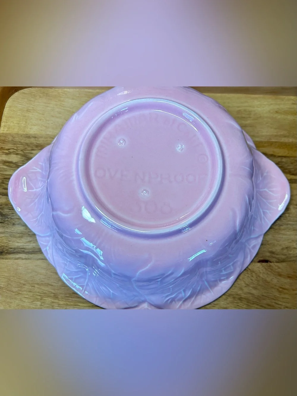 Vintage Pink Cabbage Leaf Casserole Dish with Gold Stand | MCM Miramar Californi